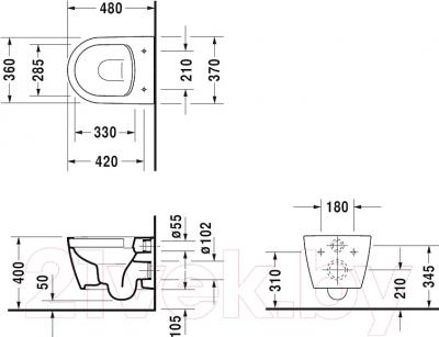 Унитаз подвесной Duravit ME by Starck 2530090000 - схема