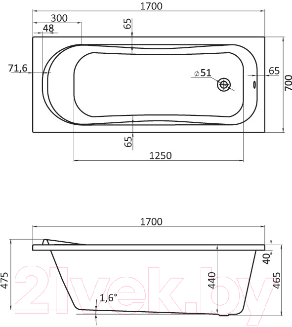 Ванна акриловая Santek Тенерифе 170x70 (WH302207)