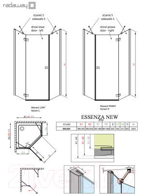 Душевая дверь Radaway Essenza New PTJ 90 / 385010-01-01L