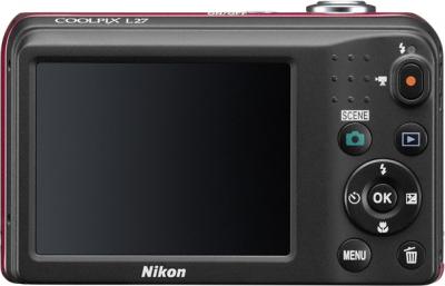 Компактный фотоаппарат Nikon Coolpix L27 Red - вид сзади