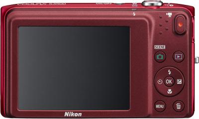 Компактный фотоаппарат Nikon Coolpix S3500 Red - вид сзади