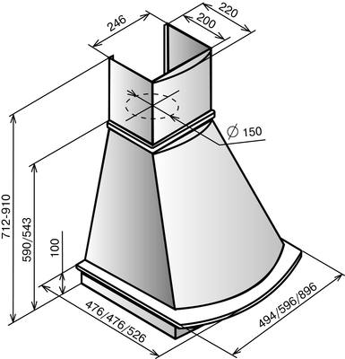 Вытяжка купольная Elikor Ротонда 90 (бежевый/дуб неокрашенный) - схема