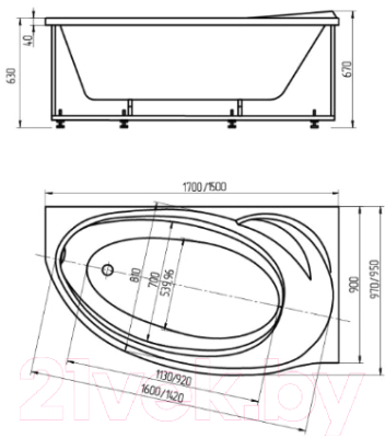 Ванна акриловая Aquatek Бетта 150x95 R (с каркасом и экраном)
