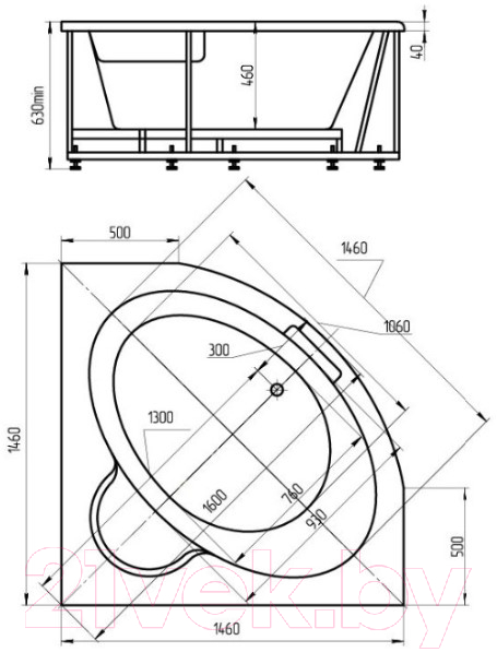 Ванна акриловая Aquatek Калипсо 146x146