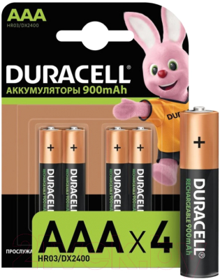 Комплект аккумуляторов Duracell HR03 (4шт, 900мА/ч)