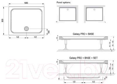 Экран для душевого поддона Ravak Gigant Pro 100x80 L (XA83AL01010)