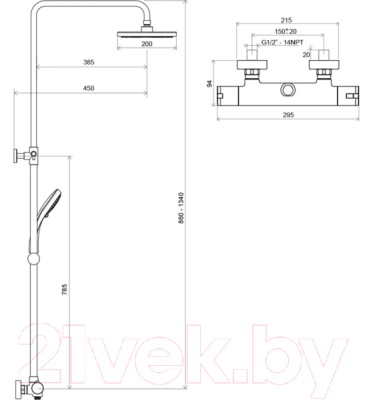 Душевая система Ravak TE 091.00/150 Termo 100 / X070058