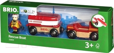 Элемент железной дороги Brio Машинка с прицепом-спасательной лодкой 33859