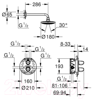 Верхний душ GROHE Grohtherm 1000 New 34582000