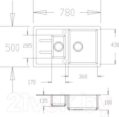 Мойка кухонная ZORG GZR-78-2-50 Amelia (черный металлик)