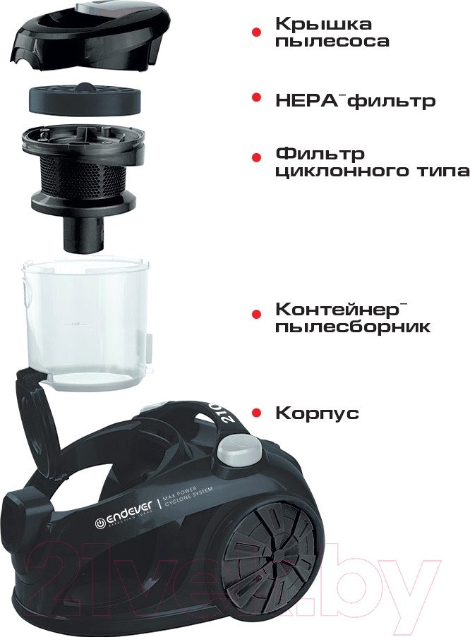 Пылесос Endever Skyclean VC-540 (черный/серый) — фото 7