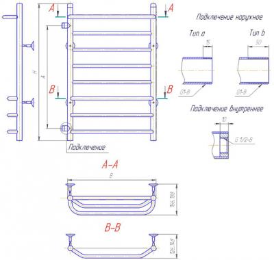 Полотенцесушитель водяной Gloss & Reiter Лесенка 50x60.Z2.Л2(40) (1/2") - схема