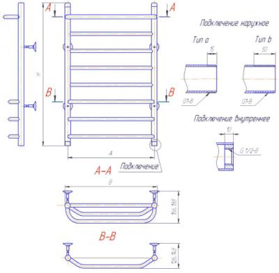 Полотенцесушитель водяной Gloss & Reiter Лесенка 40x80.Z3.Л2 (1/2") - схема