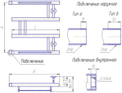 Полотенцесушитель водяной Gloss & Reiter Модерн М3 50x60 (1") - схема