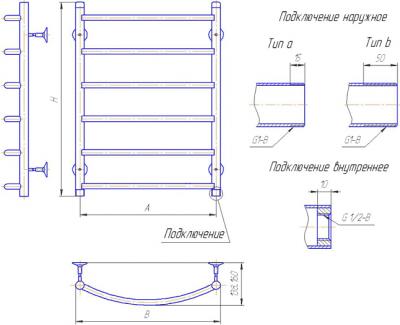 Изображение товара Полотенцесушитель водяной Gloss & Reiter Raduga Л.50x60.Д6 (1") (с нижним подключением)