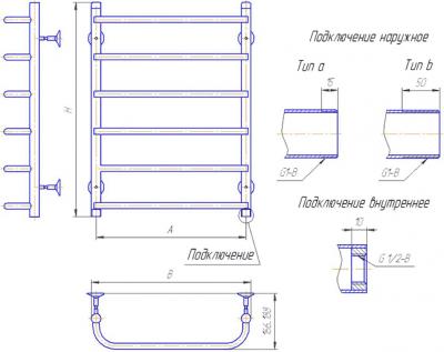 Полотенцесушитель водяной Gloss & Reiter Лесенка 50x60.С4 (1") (с нижним подключением) - схема