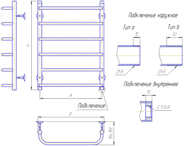 Полотенцесушитель водяной Gloss & Reiter Skif Л.50x60.С5 (1") (нижнее подключение) — фото 2