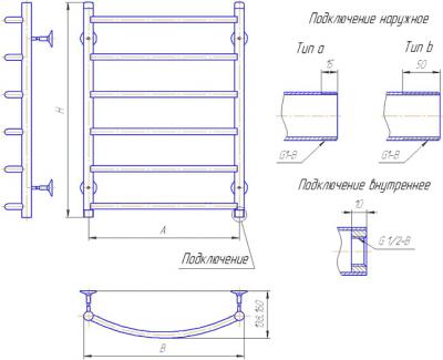 Полотенцесушитель водяной Gloss & Reiter Лесенка Л.50x80.Д8 (1") (с нижним подключением) - схема