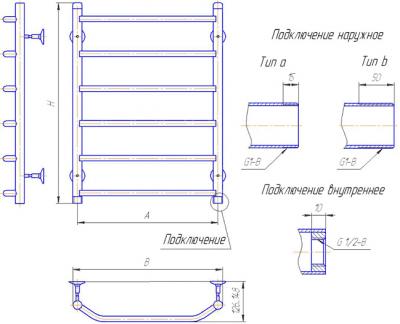 Полотенцесушитель водяной Gloss & Reiter Terra Л.50x120.Т13 (1") - схема