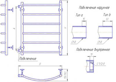 Полотенцесушитель водяной Gloss & Reiter Лесенка 50x60.Д6 (1") (с боковым подключением) - схема