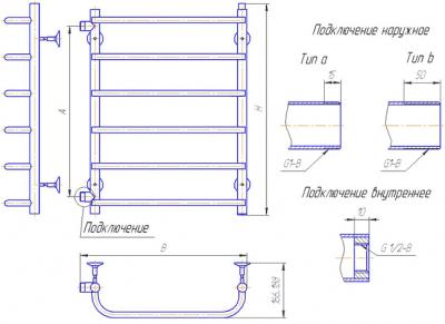 Полотенцесушитель водяной Gloss & Reiter Лесенка 50x60.С4 (1") (с боковым подключением) - схема