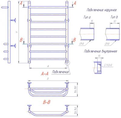 Полотенцесушитель водяной Gloss & Reiter Лесенка 50x70.Д2.Л4 (1") - схема