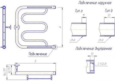 Полотенцесушитель водяной Gloss & Reiter ПМ-образный 50x50 (1") - схема