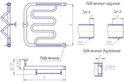 Полотенцесушитель водяной Gloss & Reiter Twist ПМ.3.50x60 (1") - схема
