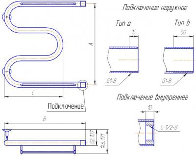 Полотенцесушитель водяной Gloss & Reiter Standart М-образный M.50x50 (3/4") - схема