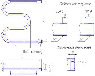 Полотенцесушитель водяной Gloss & Reiter Standart М-образный M.50x60 (3/4") - схема