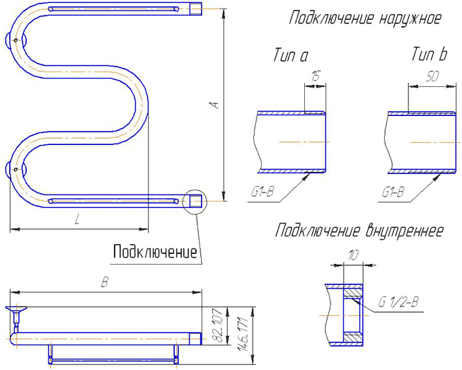 Полотенцесушитель водяной Gloss & Reiter Standart М-образный M.60x100 (1") — фото 2