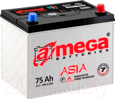 Автомобильный аккумулятор A-mega Asia 6СТ-75-А3 JR (75 А/ч)