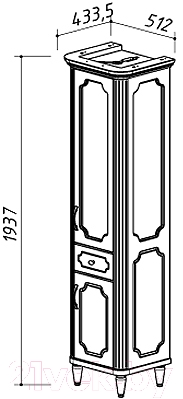 Шкаф-пенал для ванной Belux Каталония ПВ30-01 (слоновая кость/патина, левый) - схема