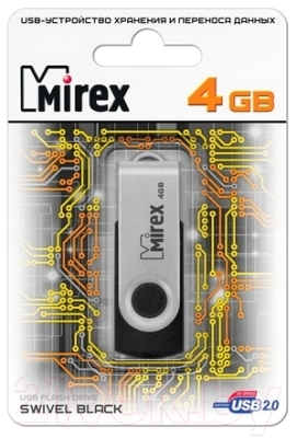 Usb flash накопитель Mirex Swivel Rubber Black 4GB (13600-FMURUS04)