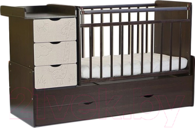 Детская кровать-трансформер СКВ Жираф / 540038-212 / 540048-212 (венге/серый текстиль)