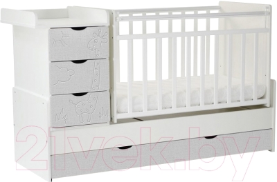 Детская кровать-трансформер СКВ Жираф / 540031-212 / 540041-212 (белый/серый текстиль)