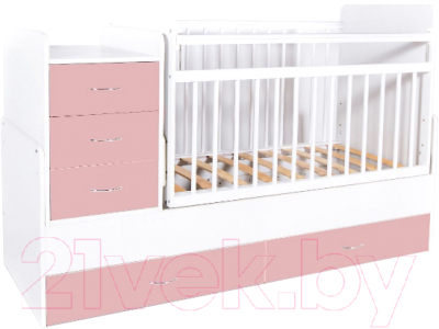 Детская кровать-трансформер Bambini М.01.10.01 (белый/розовый)