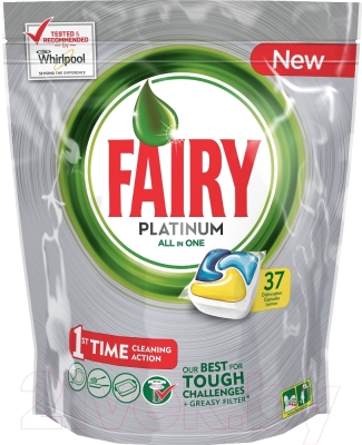 Капсулы для посудомоечных машин Fairy Platinum All in One Лимон (37шт)