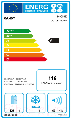 Холодильник без морозильника Candy CCTLS542WH (34002269)