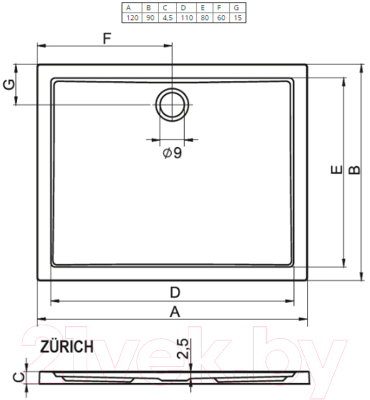 Душевой поддон Riho Zurich DA62 254 (120x90)