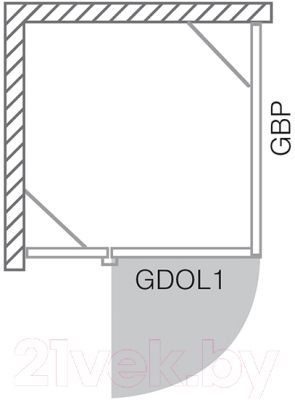 Душевая стенка Roltechnik Elegant Line GBP1/90 (хром/прозрачное стекло) - схема стенки в комплекте с дверью