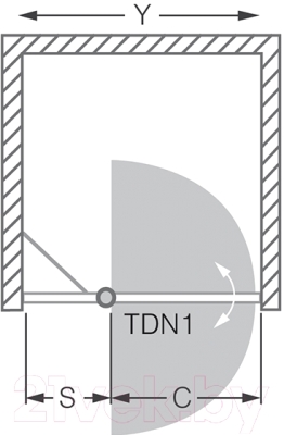 Душевая дверь Roltechnik Tower Line TDN1/100 (сатин/прозрачное стекло) - y — 97-101 см, s — 29.5-32 см, c — 62.5 см