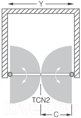 Душевая дверь Roltechnik Tower Line TCN2/100 (сатин/прозрачное стекло) - y — 98.5-102.5 см, c — 42 см