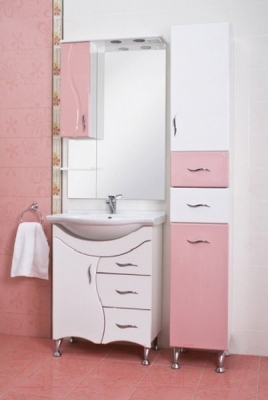 Шкаф с зеркалом для ванной Ювента Briz БШН32-65 (розовый, правый)