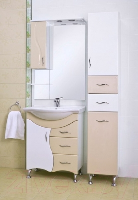 Шкаф с зеркалом для ванной Ювента Briz БШН32-75 (бежевый, левый)