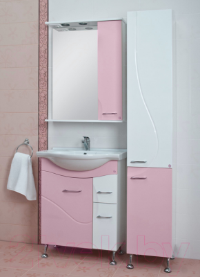 Шкаф с зеркалом для ванной Ювента Франческа ФШН33-75 (розовый)