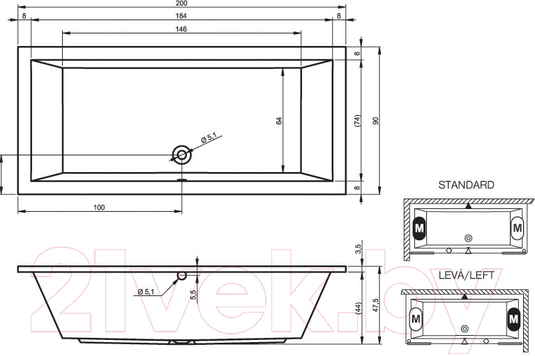 Ванна акриловая Riho Lusso 200x90 / BA60005