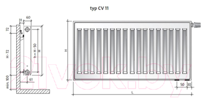 Радиатор стальной Purmo Ventil Compact CV11 500x600 (боковое подключение, левое)