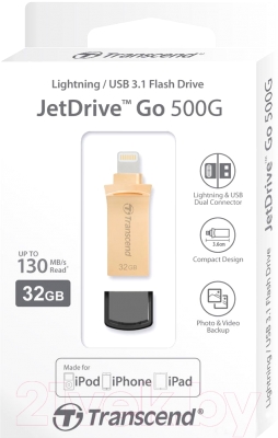 Usb flash накопитель Transcend JetDrive Go 500 32GB (TS32GJDG500G) (золотистый)