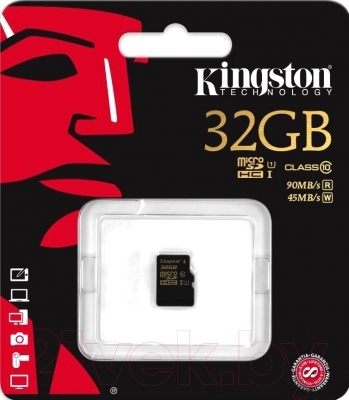 Карта памяти Kingston microSDHC (Class 10) 32GB (SDCA10/32GBSP)